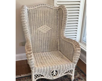 Vintage Victorian Shabby Wingback Wicker Rattan Arm Chair *For Local Pickup or Arranged Pickup*