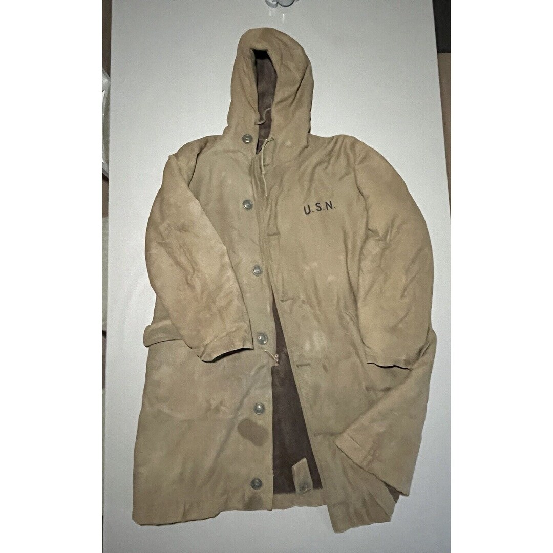 1945 Vintage Parka WW2 N1 USN Navy Deck Coat Jacket W Hood 42 Etsy