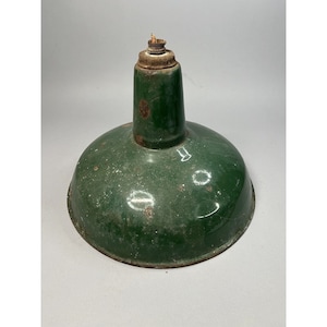 Vintage 14&quot; Green Enamel Barn Light Shade Industrial Porcelain Gas Station