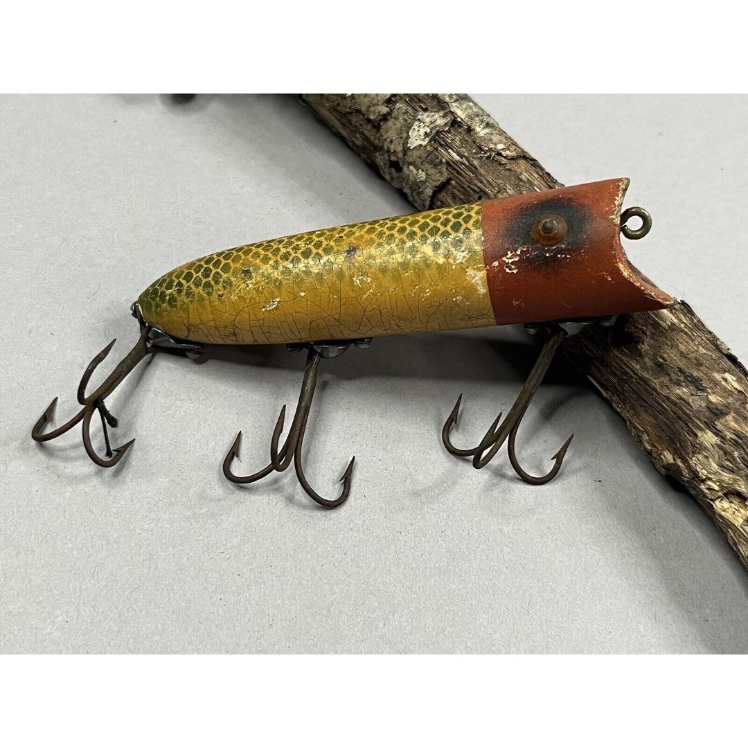 Vintage Heddon Lucky 13 Frog Scale Red Head Wood Fishing Vintage Heddon Lucky 13 Frog Scale Red Head Wood Fishing