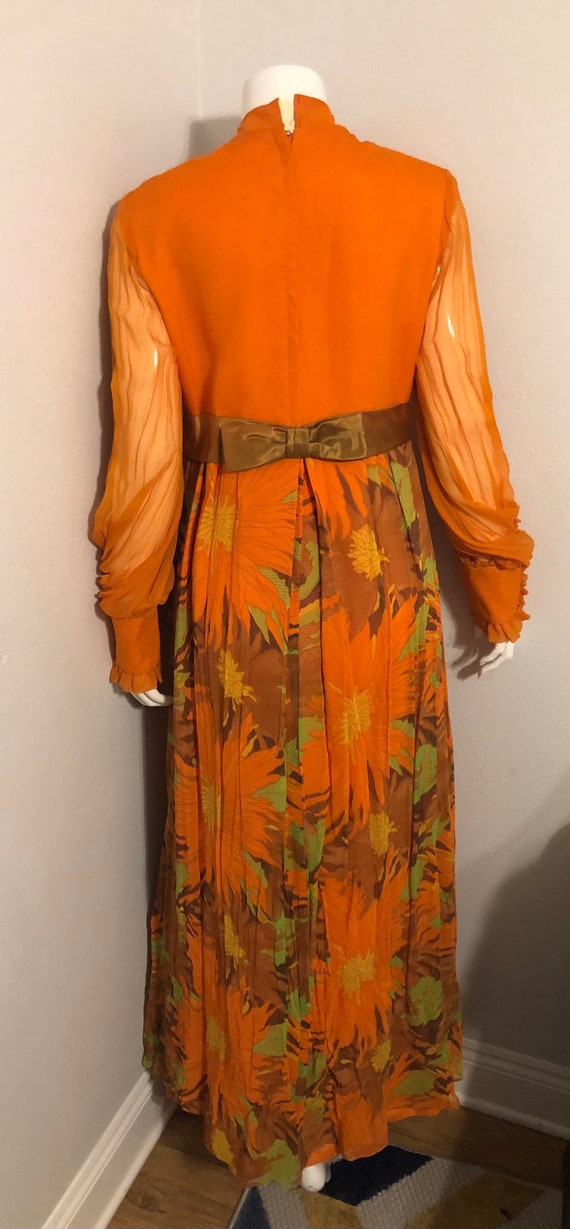 1970’s Vintage Dress Orange and Green Floral full… - image 10