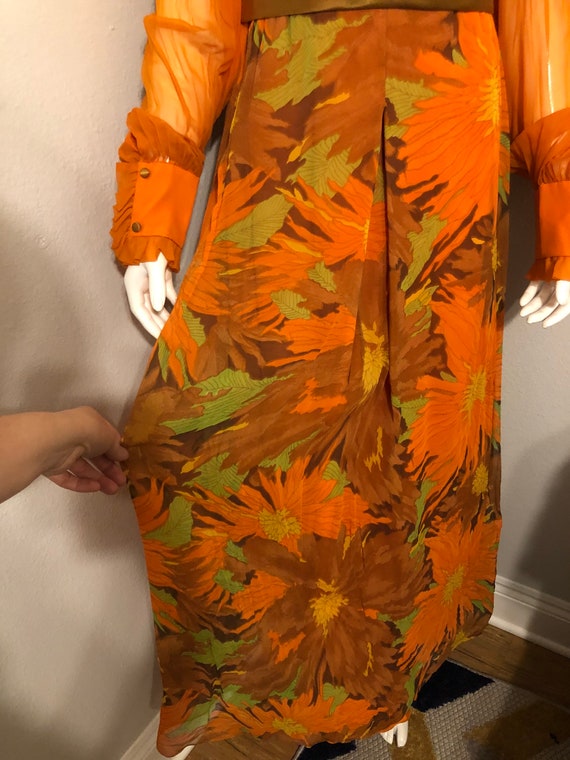 1970’s Vintage Dress Orange and Green Floral full… - image 7