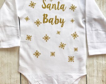 CLEARANCE SLIGHT SECONDS Santa Baby Christmas Outfit - Bodysuit Vest Shirt - Photoshoot, Baby Girl First Gold Red Custom Vest Top