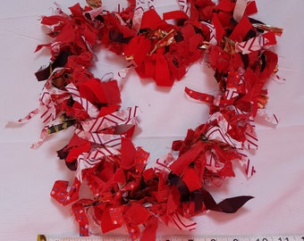 Fabric scrap heart shaped wreath