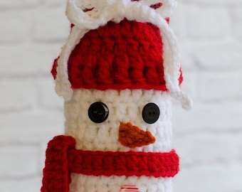 Crochet Wine Cozy Pattern, Crochet Snowman Pattern, Snowman Wine Cozy Pattern,Crochet Pattern PDF