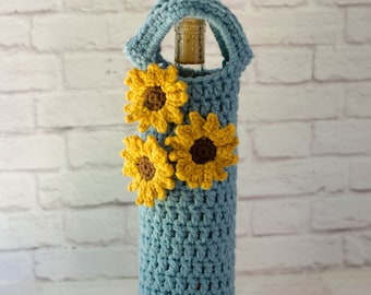 Crochet Wine Cozy Pattern, Crochet Sunflower Pattern, Sunflower Wine Cozy Pattern,Crochet Pattern PDF