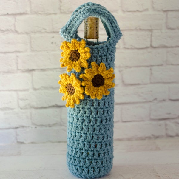 Crochet Wine Cozy Pattern, Crochet Sunflower Pattern, Sunflower Wine Cozy Pattern,Crochet Pattern PDF