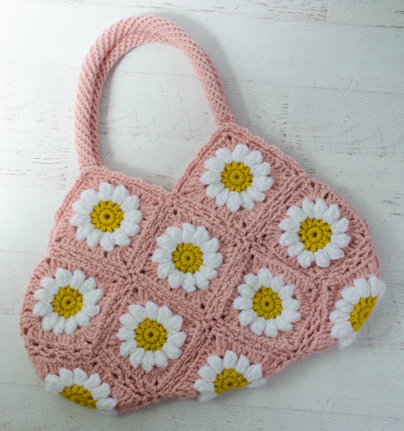 Crochet Granny Style Bag, Crochet Daisy Purse, Crochet purse pattern, Instant Download PDF image 2