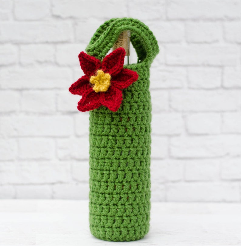 Crochet Poinsettia Pattern Poinsettia Wine Cozy Pattern Crochet Wine Cozy Pattern Crochet Pattern PDF