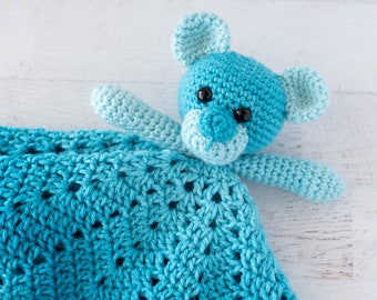 Crochet lovey pattern - Bear Crochet Lovey blanket - amigurumi Pattern, Blue Baboo crochet bear pattern, CROCHET PATTERN instant download