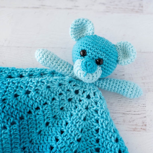 Crochet lovey pattern - Bear Crochet Lovey blanket - amigurumi Pattern, Blue Baboo crochet bear pattern, CROCHET PATTERN instant download