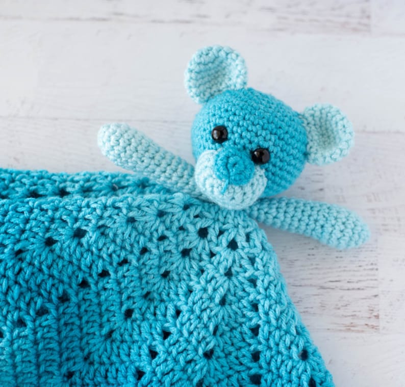 Crochet lovey pattern Bear Crochet Lovey blanket amigurumi Pattern, Blue Baboo crochet bear pattern, CROCHET PATTERN instant download image 1