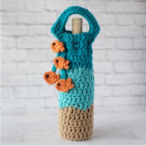 Beach Themed Wine Bottle Bag Pattern, Sand and Sea Crochet Wine Cozy Pattern, Crochet Pattern PDF