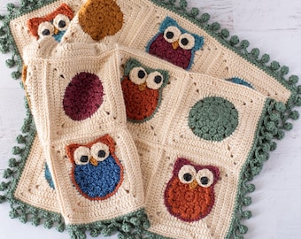 CROCHET PATTERN, Little Hoot Owl Afghan, Owl Granny Square Blanket, Crochet Throw Blanket, Granny Square Blanket, Owls, gifting, baby afghan