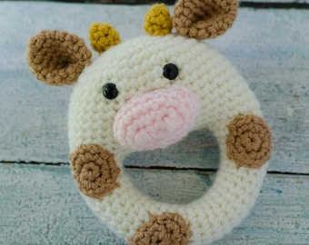 Crochet pattern Rattle Cow- pdf pattern - Crochet Rattle Pattern - Crochet Cow Amigurumi - Cow Instant Download Pattern