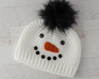 Crochet Snowman Hat Pattern, Snowman Beanie, Crochet Hat Pattern, Crochet Beanie Pattern, Hat Crochet Pattern