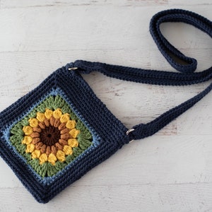 Crochet Crossbody Bag Pattern, Granny Square Crochet Pattern, Crochet Sunflower purse pattern, Instant Download PDF image 3