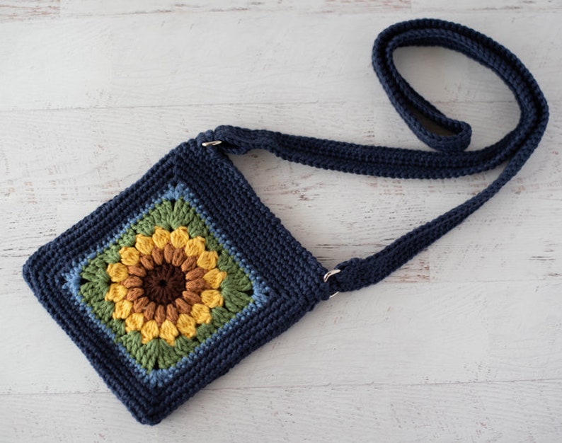 Crochet Crossbody Bag Pattern, Granny Square Crochet Pattern, Crochet Sunflower purse pattern, Instant Download PDF image 3