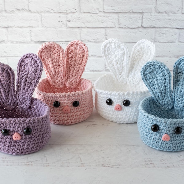 CROCHET PATTERN Easter Bunny Basket, Crochet Bunny Basket, Easter Home Decor, PDF download