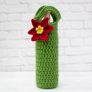 Crochet Wine Cozy Pattern, Crochet Poinsettia Pattern, Poinsettia Wine Cozy Pattern, Crochet Pattern PDF