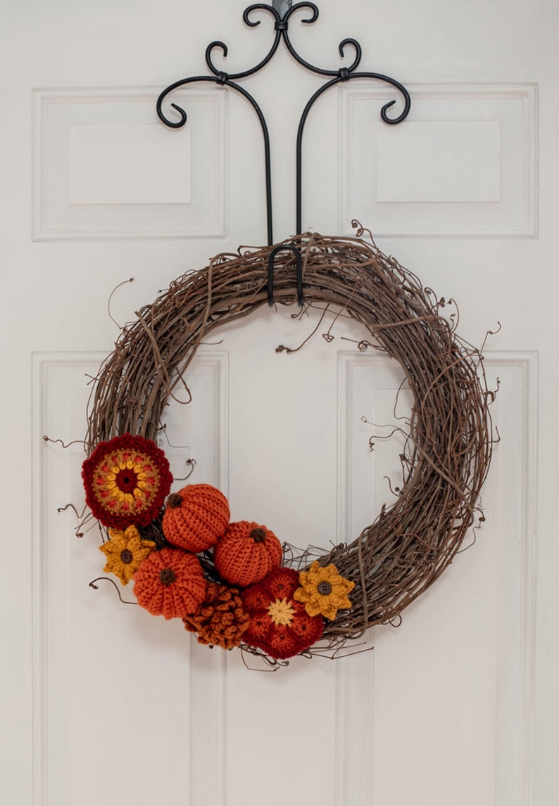 Fabulous Fall Crochet Wreath pattern Wreath Pattern PDF Crochet Pumpkins & Fall Flowers on Grapevine Wreath, CROCHET PATTERN download image 3