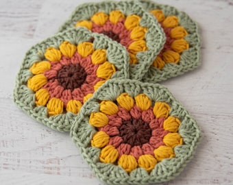 Crochet Coaster Pattern, Sunflower Crochet Coasters Pattern, Crochet Pattern PDF Download