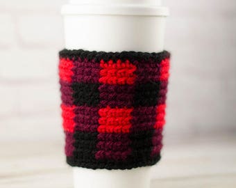 Crochet Coffee Cup Cozy Pattern PDF Download; Buffalo Plaid Crochet Cozy; Coffee Cup Cozy; Cup Cozy Pattern; Cup Holder; Crochet Cup Cozy