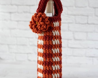 Gingham Crochet Wine Cozy Pattern, Crochet Wine Bottle Holder Pattern, Crochet Pattern PDF
