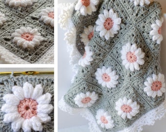 Gehäkelte Daisy Grandma Square Afghan Muster - Häkelanleitung - Häkeldecke Daisy Grandma Grandma Square