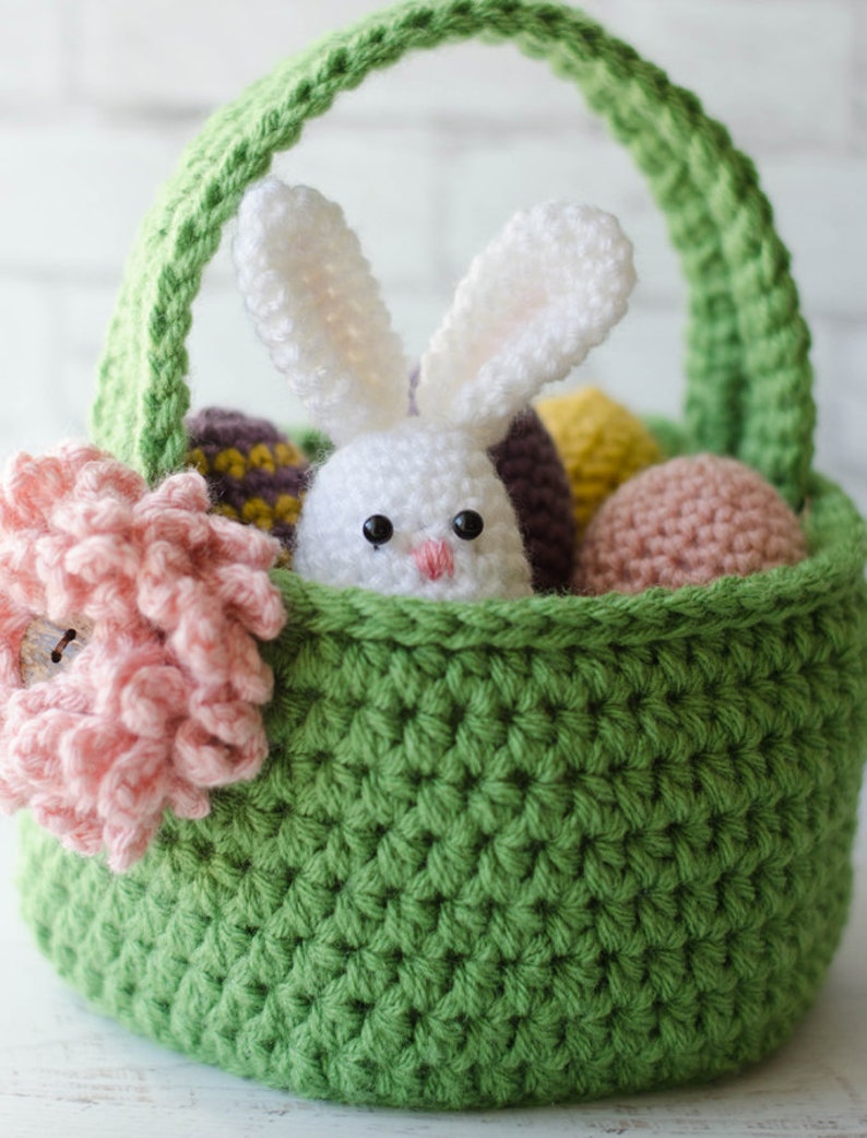 Crochet Easter Basket Pattern, Crochet Easter Eggs Pattern, Crochet Easter Egg Bunny Pattern, Easter Basket Crochet Pattern, Pattern-PDF image 1