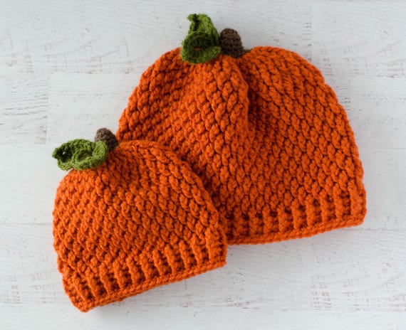 Crochet Pumpkin Hat Pattern, Pumpkin Hats for the Family, Crochet Hat Pattern, Crochet Beanie Pattern, Cap Crochet Pattern