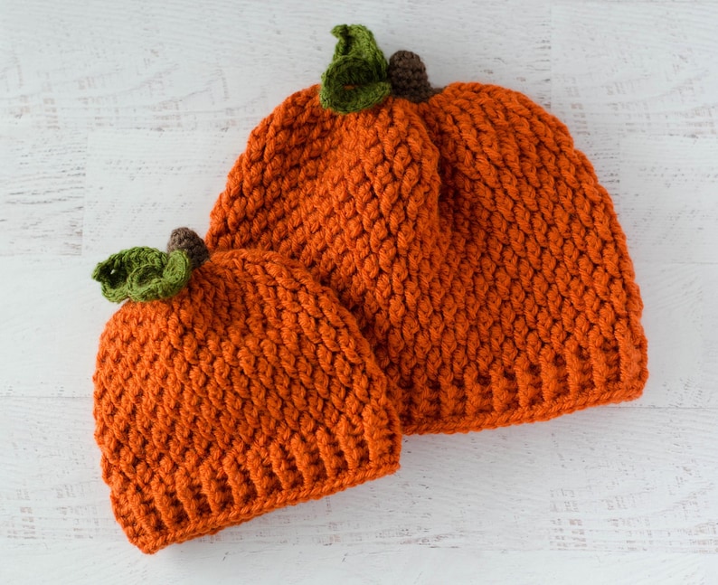 Crochet Pumpkin Hat Pattern, Pumpkin Hats for the Family, Crochet Hat Pattern, Crochet Beanie Pattern, Cap Crochet Pattern image 1