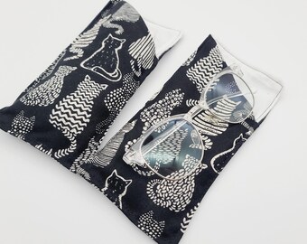 Cat Print Glasses Case • Handmade Flannel-Lined Eyeglass Sleeve