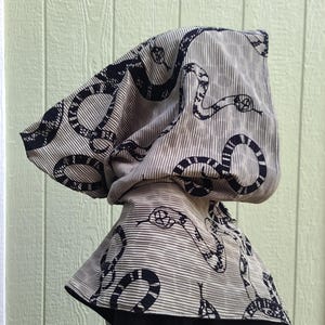Snake Print LARP & Cosplay Hood – Handmade Festival Cowl, Gothic Hooded Shawl, One-of-a-Kind Costume Accessory