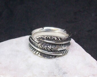 Feather Ring/Sterling Silver Feather Ring/Feather Wrap Ring/Sterling Adjustable Feather Ring/Boho Feather Ring/Unique Feather Ring/R0027