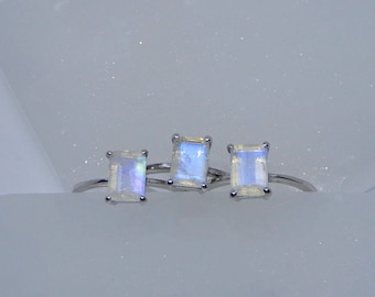 Rainbow Moonstone Ring Sterling Silver • Moonstone Engagement Ring • Colorful Flash Moonstone Ring • Genuine Moonstone Ring •June Birthstone