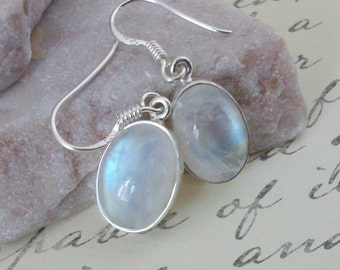 Rainbow Moonstone Earrings, Sterling Silver Rainbow Moonstone Earrings, Moonstone Dangle Earrings, Flash moonstone, Gemstone Appeal, GSA