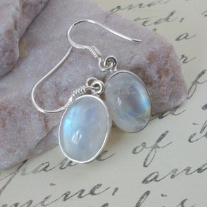 Rainbow Moonstone Earrings Sterling Silver • Rainbow Moonstone Earrings • Moonstone Dangle Earrings • Flash moonstone • June Birthstone Gift