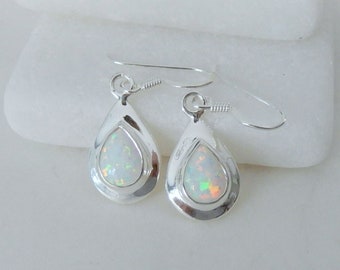 White Opal Earrings Sterling Silver • White Opal Earrings, Sparkly Flash Opal Earrings • October Birthstone Earrings • Affordable Opals