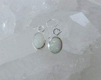 White Opal Earrings, Sterling Silver White Opal Earrings, Sparkly Flash Opal Earrings, October Birthstone Earrings, Gemstone Appeal, GSA