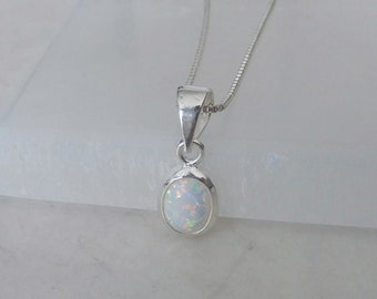 Opal Necklace, Opal Pendant, White Opal Sterling Necklace, October Birthstone, Petite Opal Necklace, Sterling Opal, Gemstone Appeal, GSA