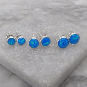Blue Opal Earrings, Sterling Silver Blue Opal Earrings, Round Opal Earrings, October Birthstone Earrings, Gemstone Appeal, GSA