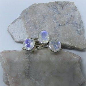 Rainbow Moonstone Ring, Moonstone Engagement Ring, Blue Flash Moonstone Ring, Genuine Moonstone Ring, June Birthstone, Gemstone Appeal, GSA