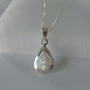 Opal Necklace, White Opal Pendant, White Opal Sterling Necklace, October Birthstone, Pear Opal Necklace, Sterling Opal, Gemstone Appeal, GSA