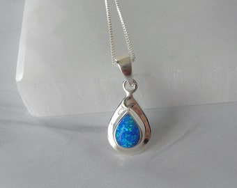 Opal Necklace, Blue Opal Pendant, Blue Opal Sterling Necklace, October Birthstone, Pear Opal Necklace, Sterling Opal, Gemstone Appeal, GSA