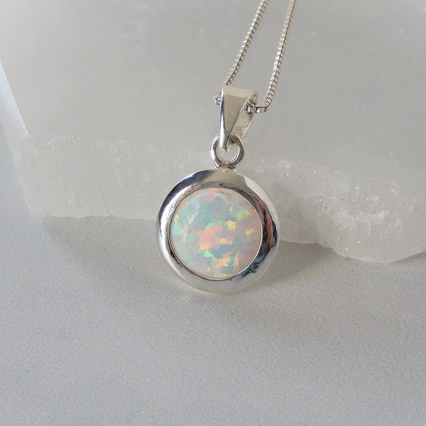 Opal Necklace, White Opal Pendant, White Opal Sterling Necklace, October Birthstone, Oval Opal Necklace, Sterling Opal, Gemstone Appeal, GSA
