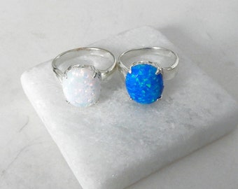 White Opal Ring, Blue Opal Ring, Sterling Opal Rings, Oval Opal Ring, Minimalist Opal Ring, October Birthstone Rings, Gemstone Appeal, GSA