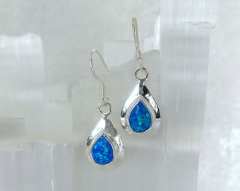 Blue Opal Earrings, Sterling Silver Blue Opal Earrings, Sparkly Flash Opal Earrings, October Birthstone Earrings, Gemstone Appeal, GSA