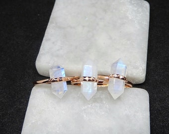 Rainbow Moonstone Ring, Rose Gold Moonstone Ring, Blue Flash Moonstone Ring, Genuine Moonstone Ring, June Birthstone, Gemstone Appeal, GSA