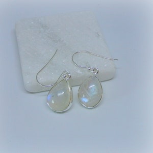 Rainbow Moonstone Earrings Sterling Silver • Rainbow Moonstone Earrings • Blue Flash Rainbow Moonstone Earrings • June Birthstone Gift